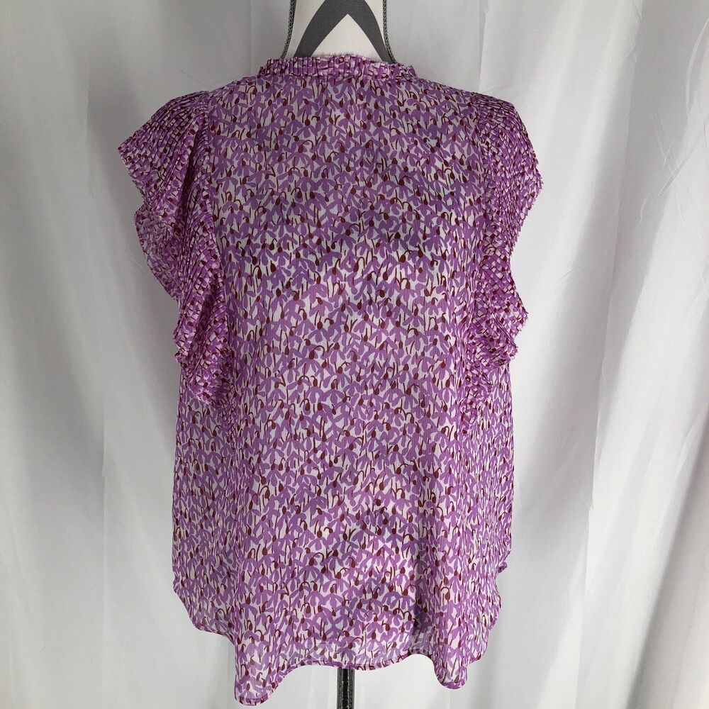 Ann Taylor Factory Ruffle Cap Sleeve Top Floral Large